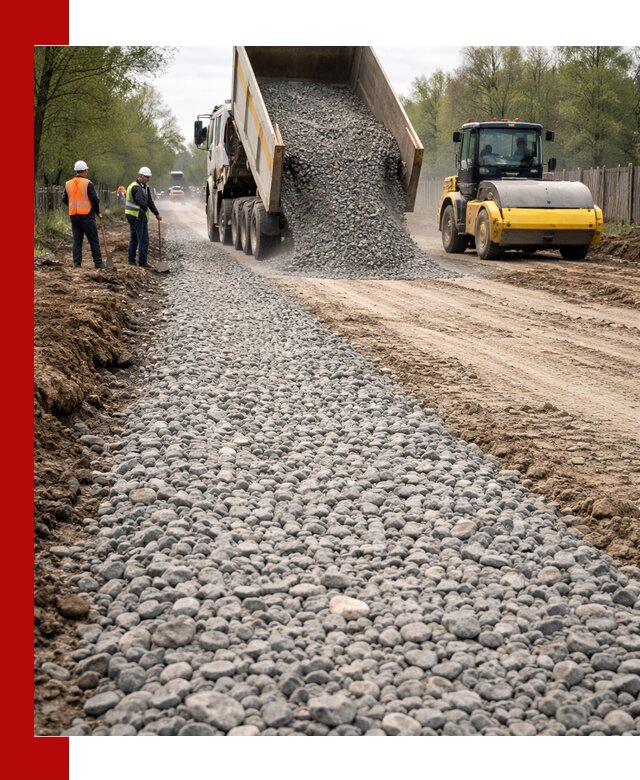 Доставка щебня для отсыпки дорог в Рыбинске высокого качества