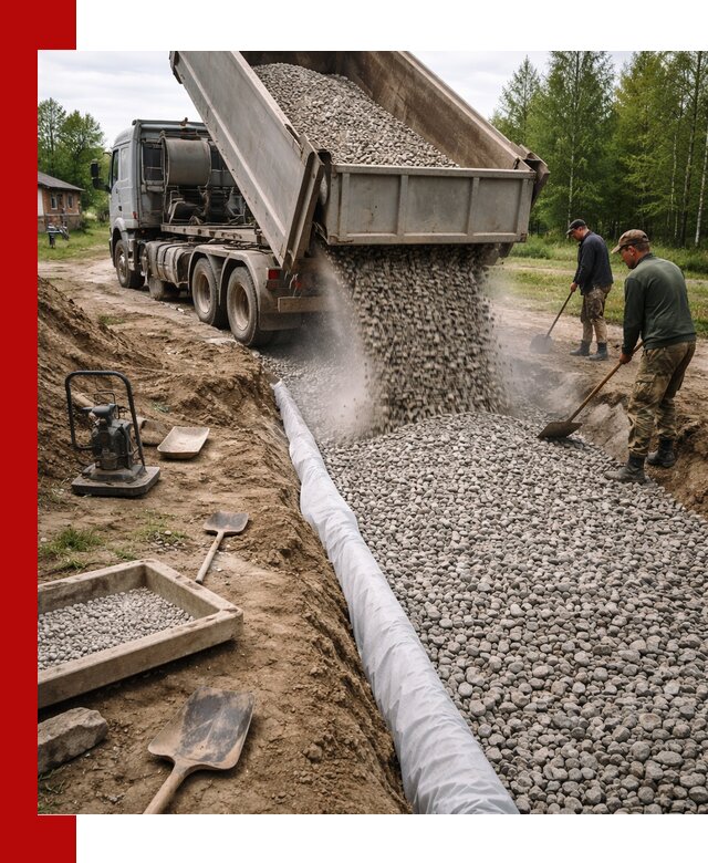 Гравий для дренажа с доставкой в Рыбинске качественный и недорогой