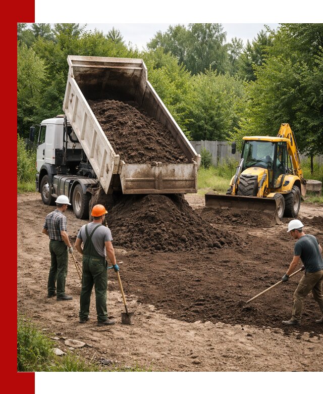 Доставка и укладка грунта для выравнивания участка в Рыбинске
