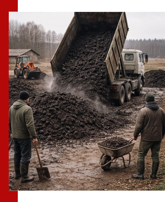 Доставка низинного торфа с разгрузкой и доставкой в Рыбинске