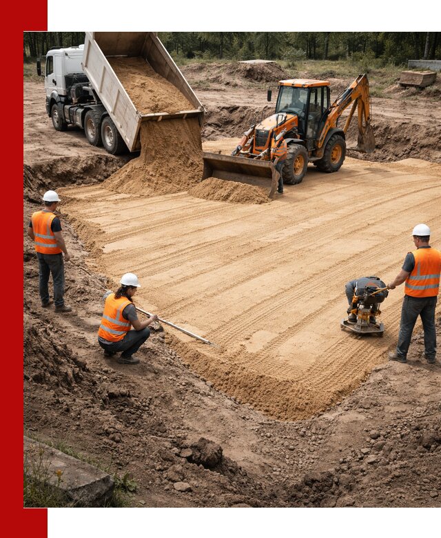 Устройство песчаной подушки для фундаментов и дорог в Рыбинске